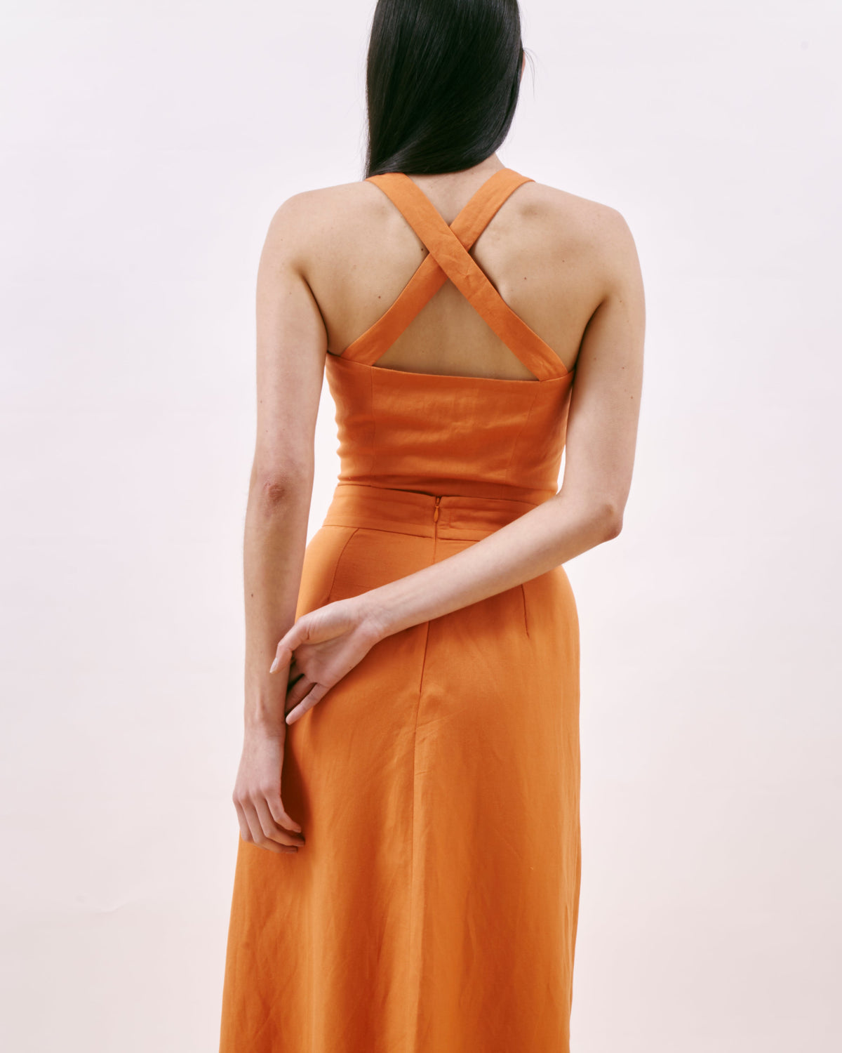 Orange Linen and Viscose Slit Maxi Skirt Amalfi