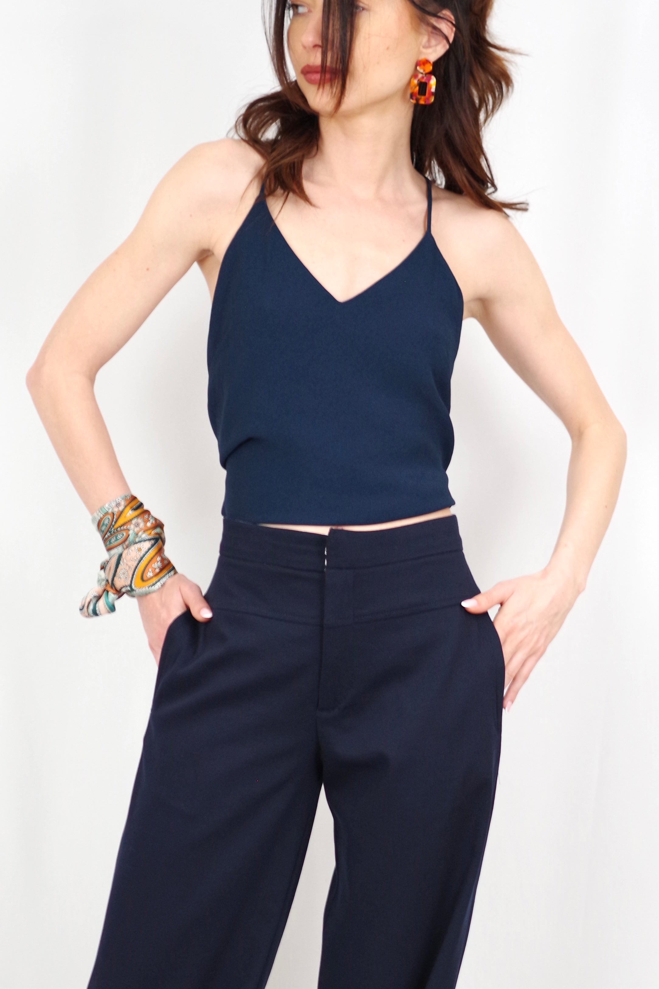 Ivone Women’s Straight-Leg Blue Navy Pants – Convertible Waist, Lightweight for Spring/Summer