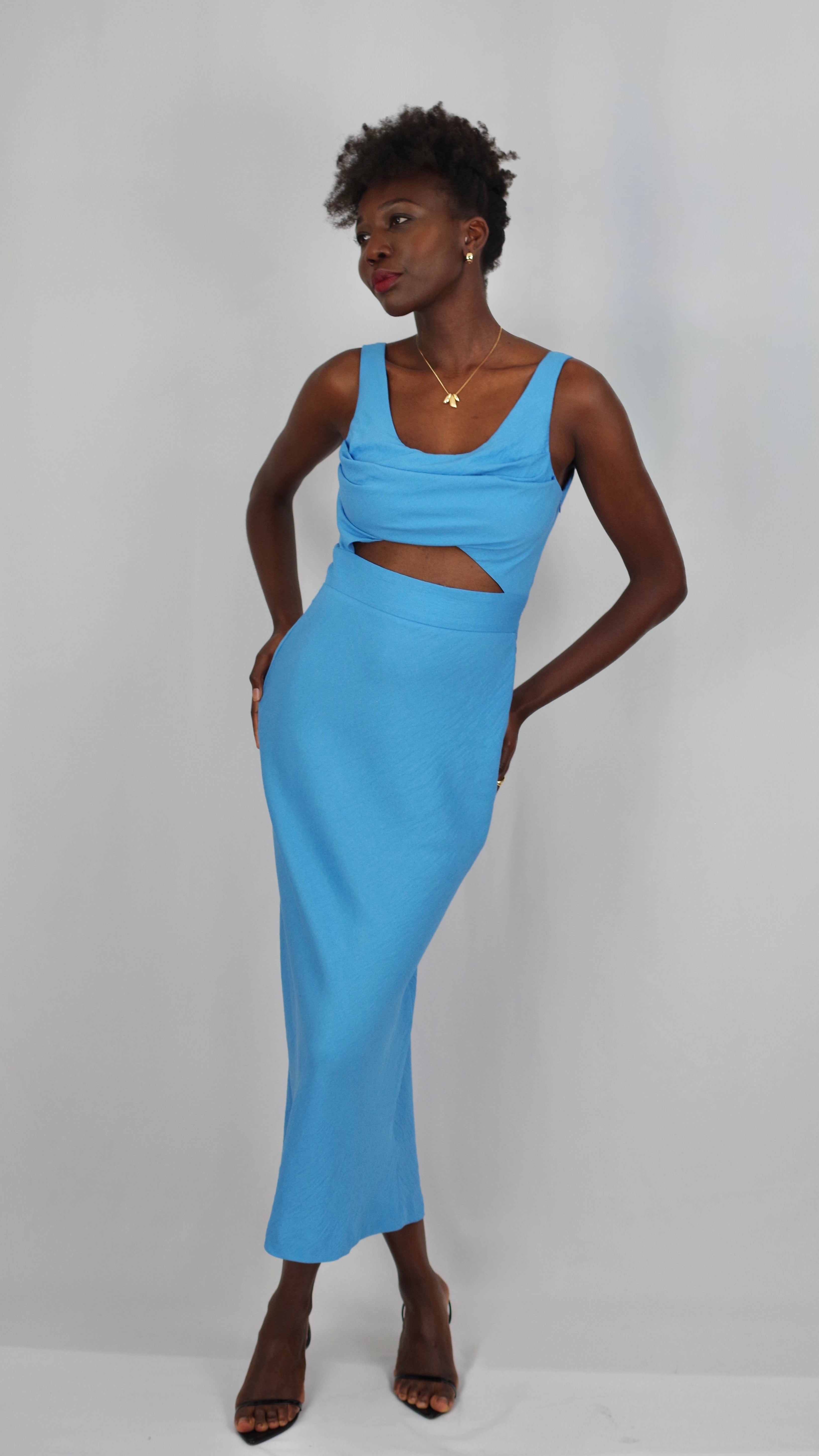 Robe Midi avec Découpe Bleue Lisboa