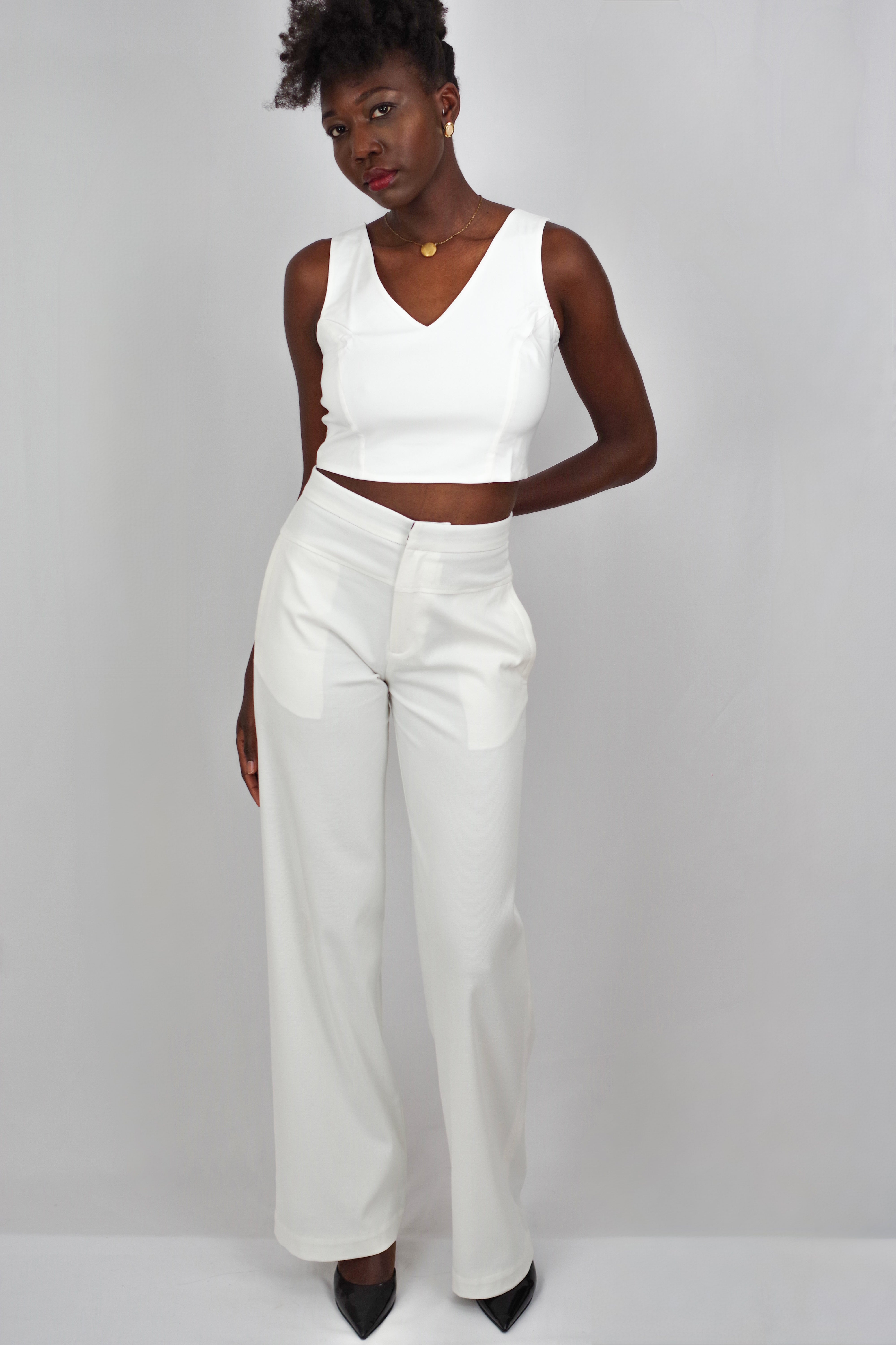 Ivone Women’s Straight-Leg White Pants – Convertible Waist, Lightweight for Spring/Summer