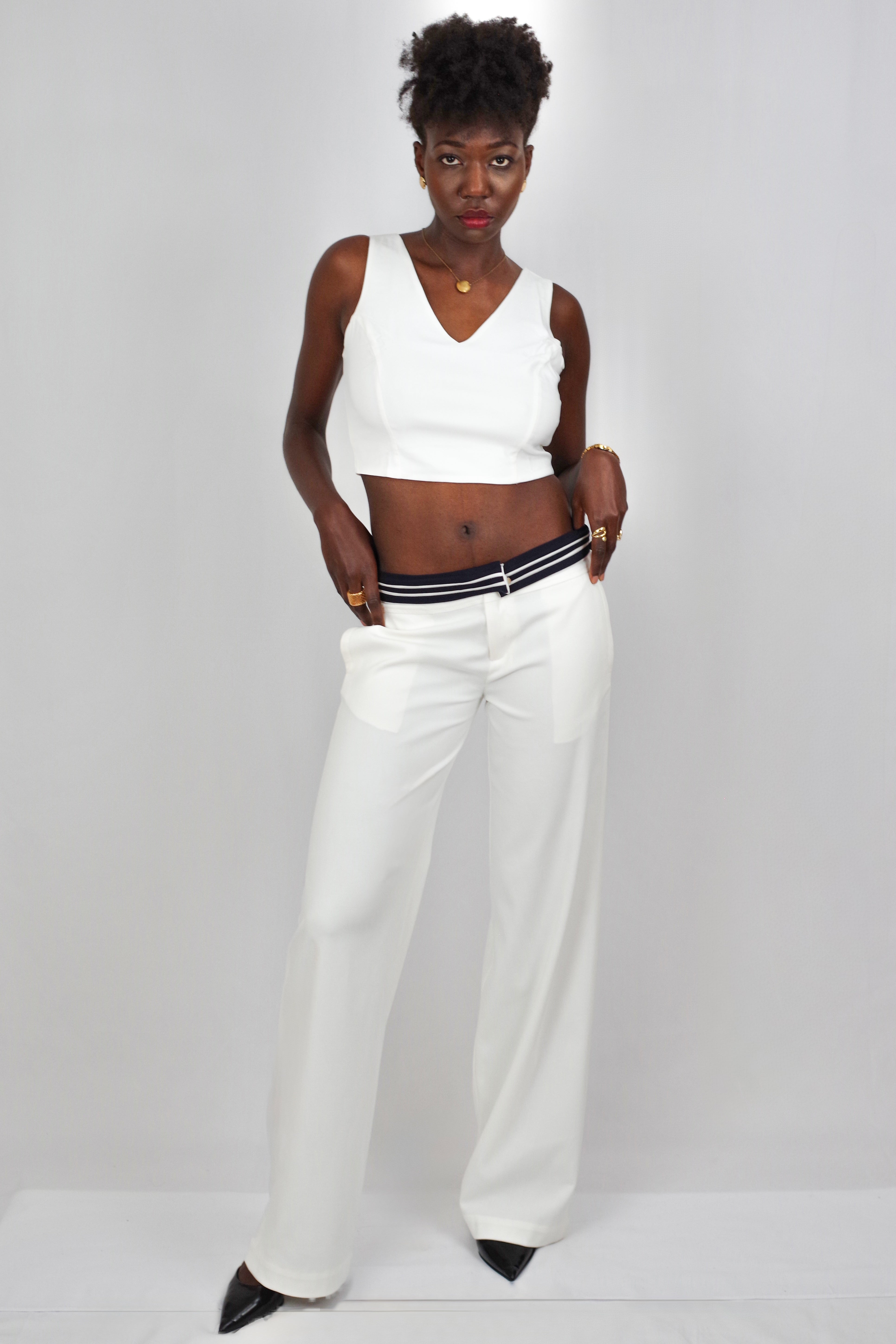 Ivone Women’s Straight-Leg White Pants – Convertible Waist, Lightweight for Spring/Summer