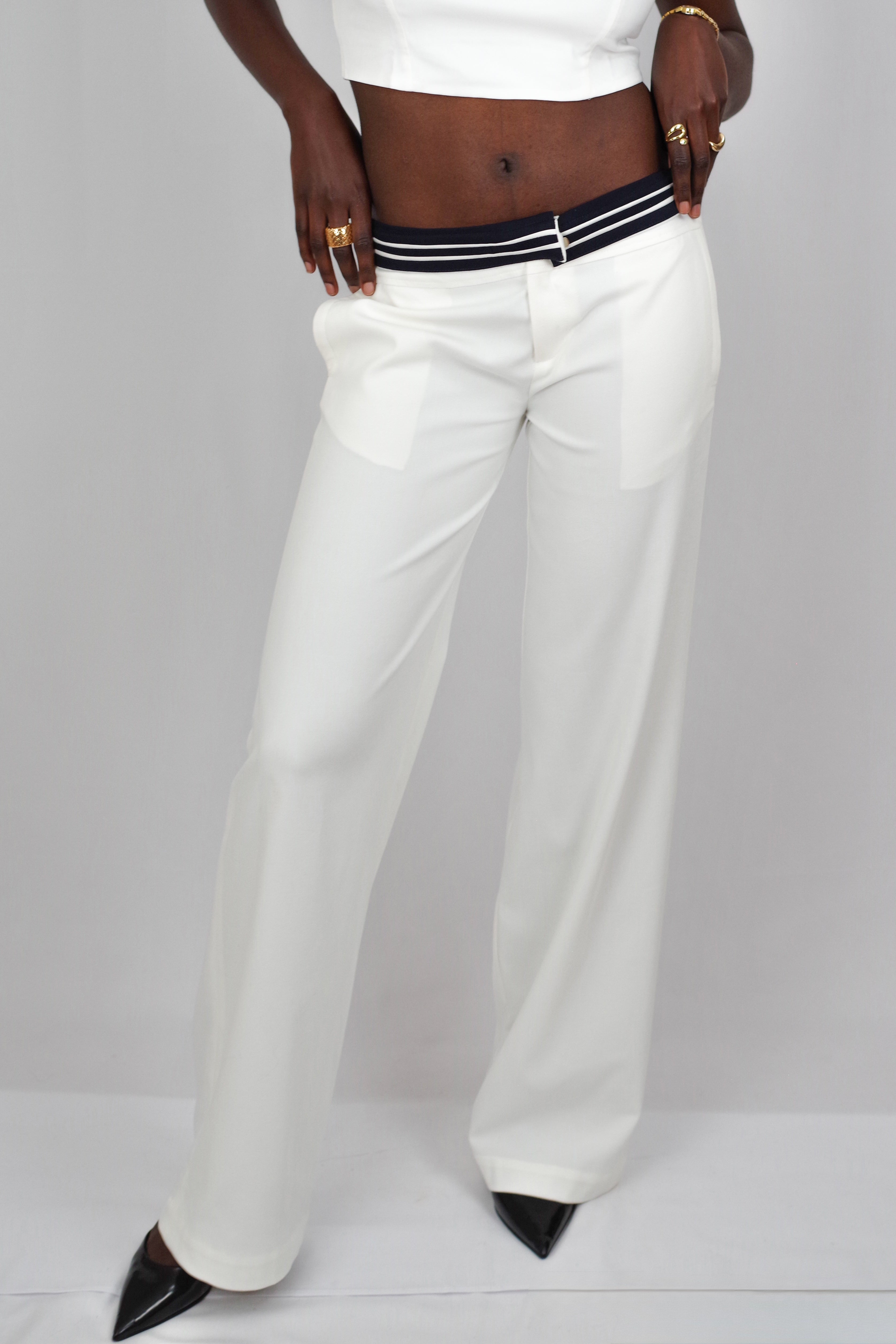 Ivone Women’s Straight-Leg White Pants – Convertible Waist, Lightweight for Spring/Summer