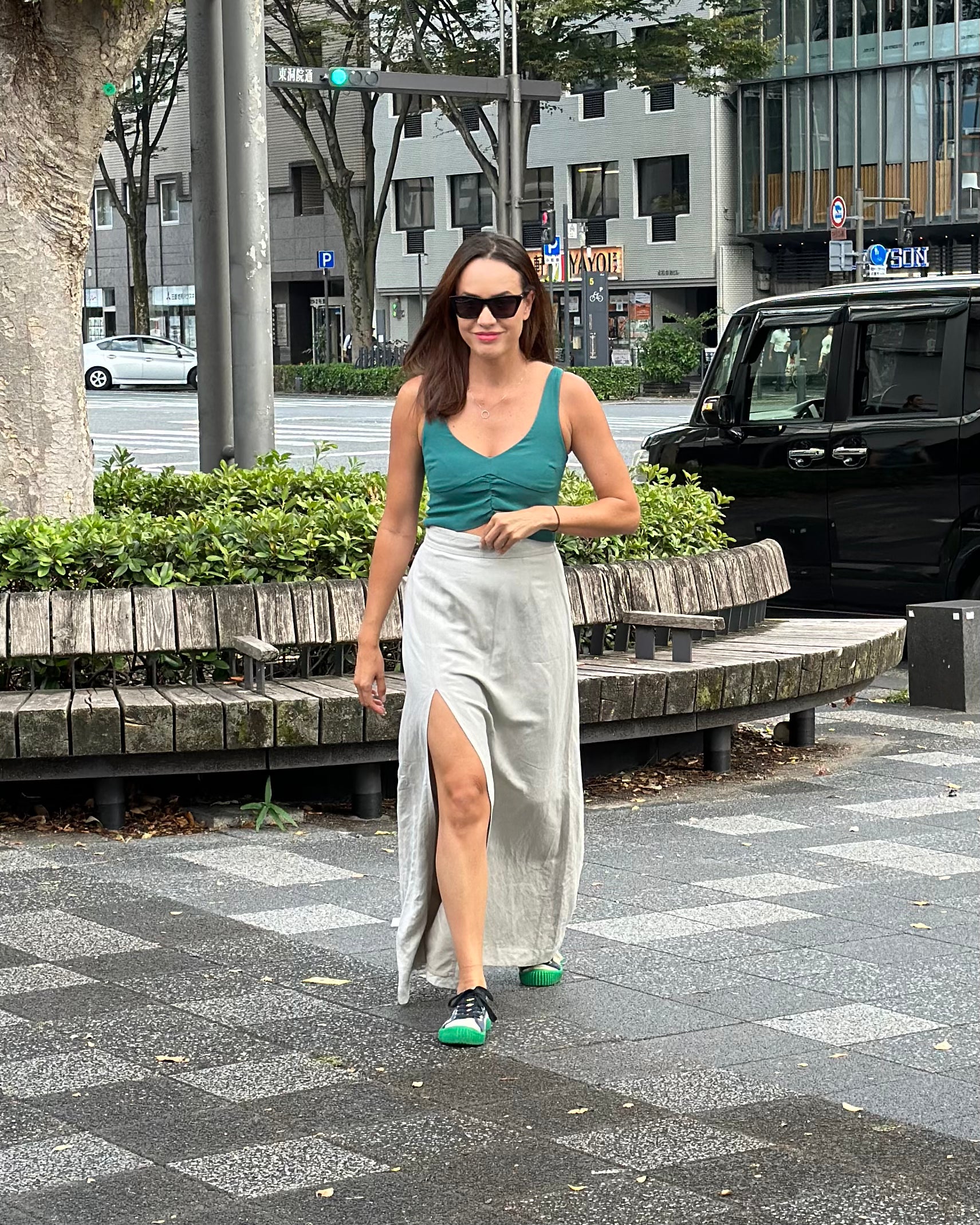 Grey Linen and Viscose Slit Maxi Skirt Amalfi