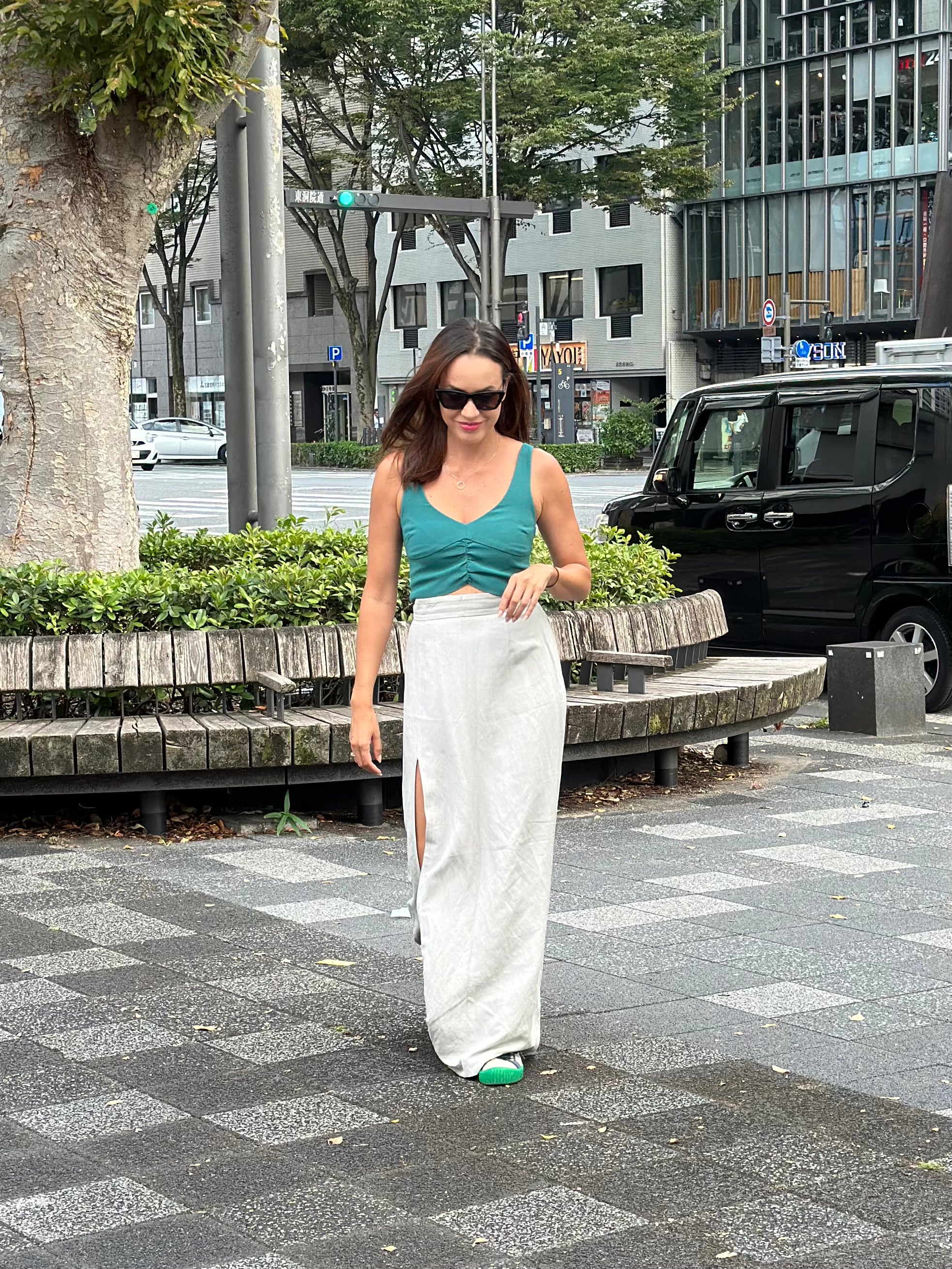 Grey Linen and Viscose Slit Maxi Skirt Amalfi