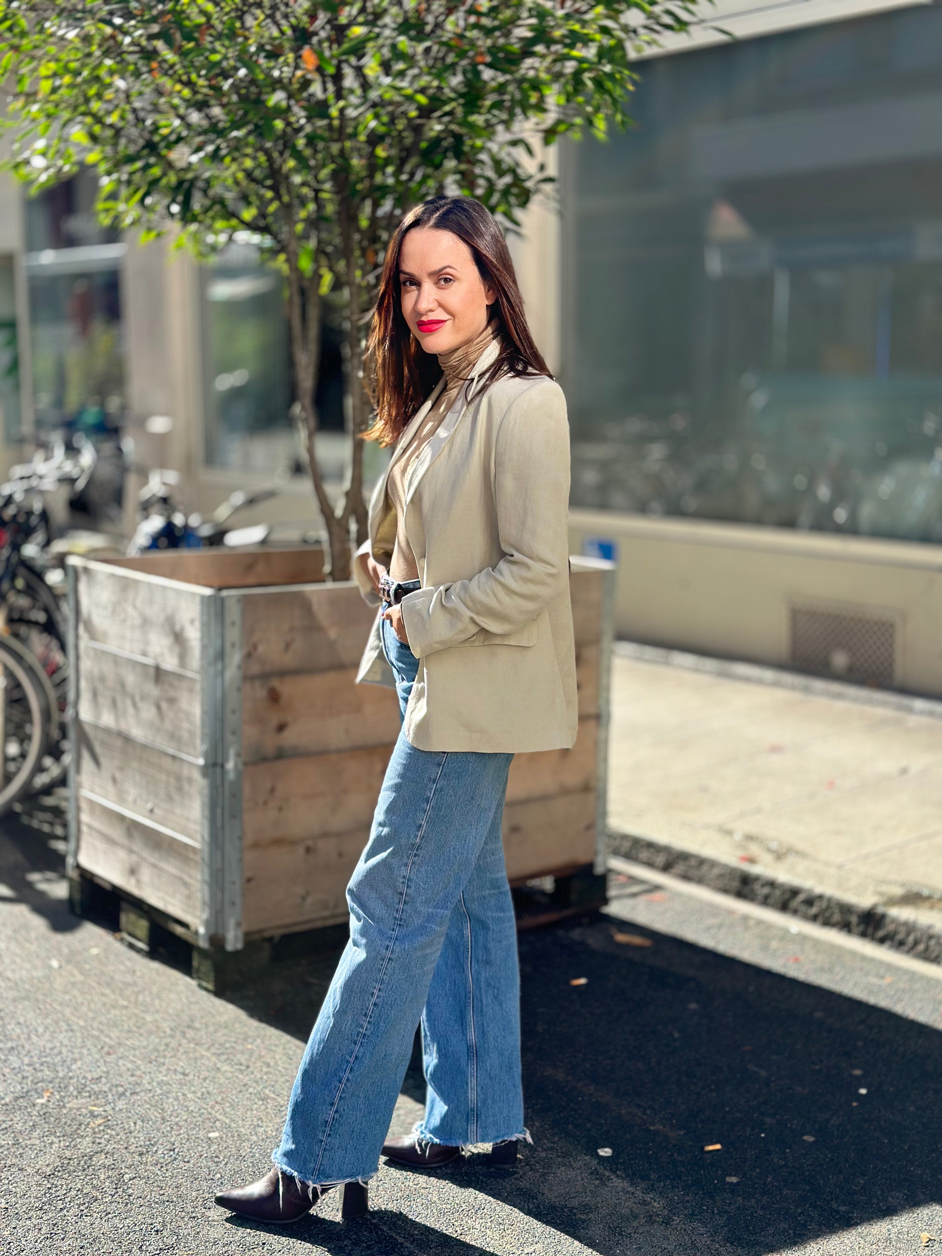 Grey Blazer in Linen and Viscose Monaco