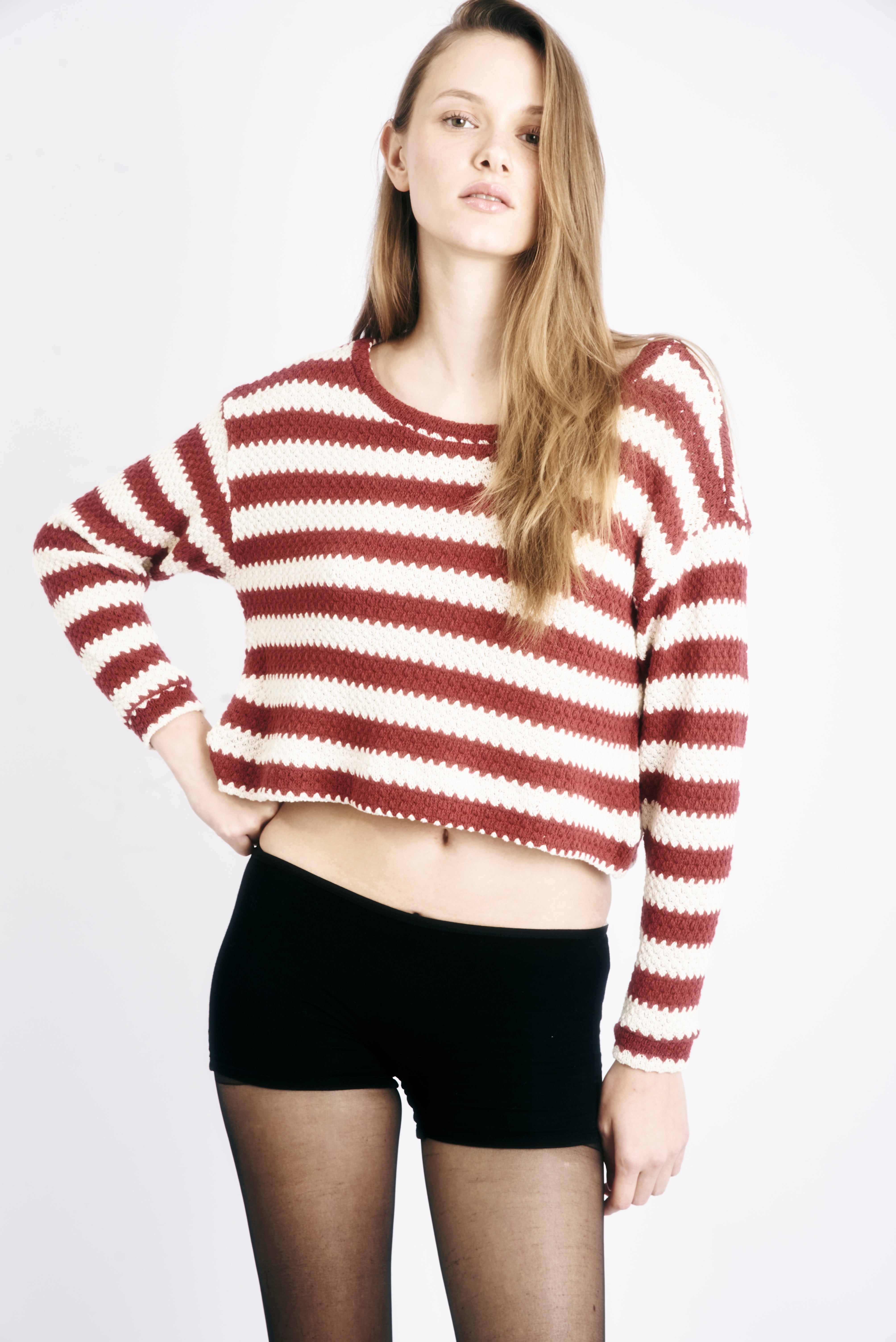 Red and White Striped Knit Blouse Laura