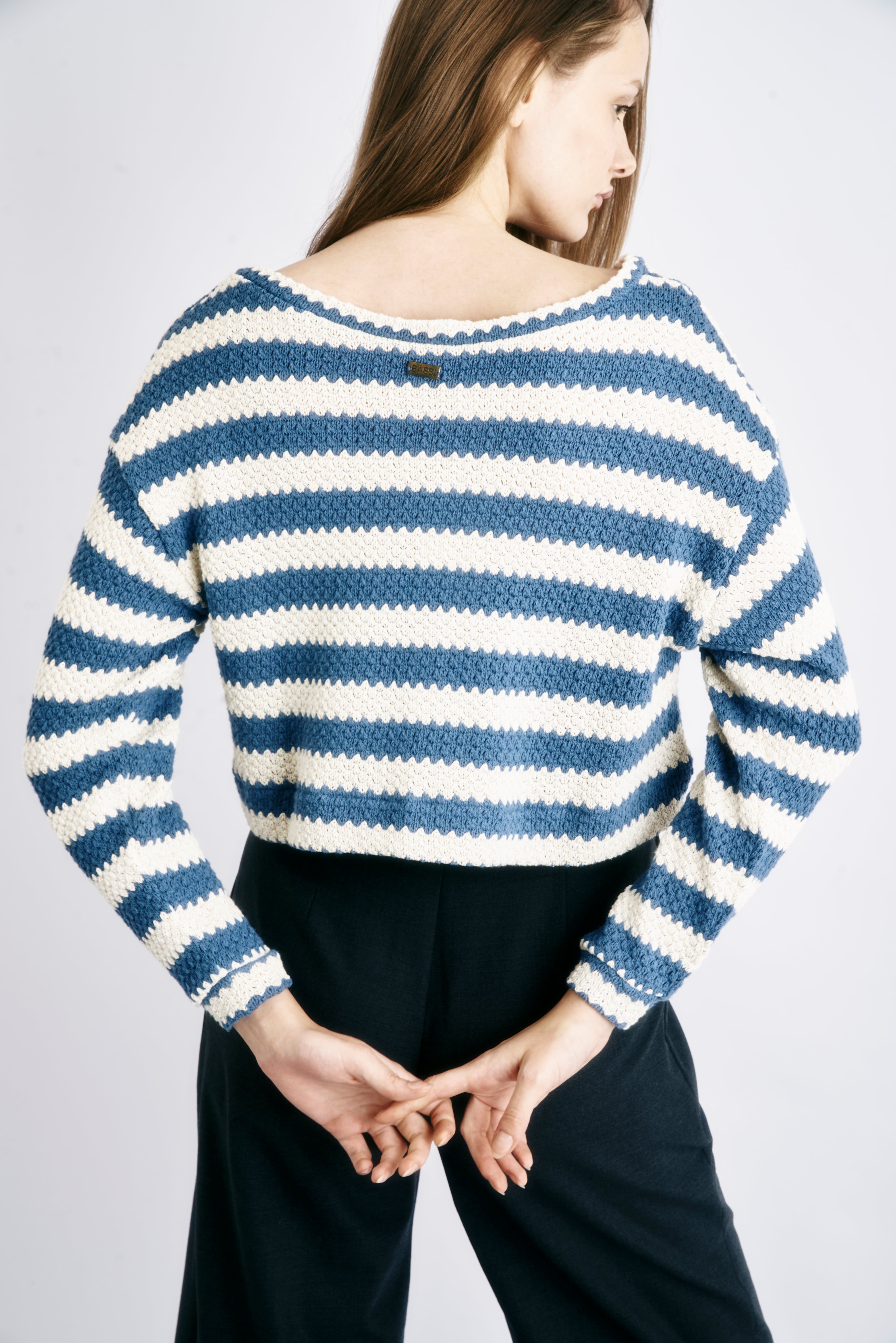Blue and White Striped Knit Blouse Laura