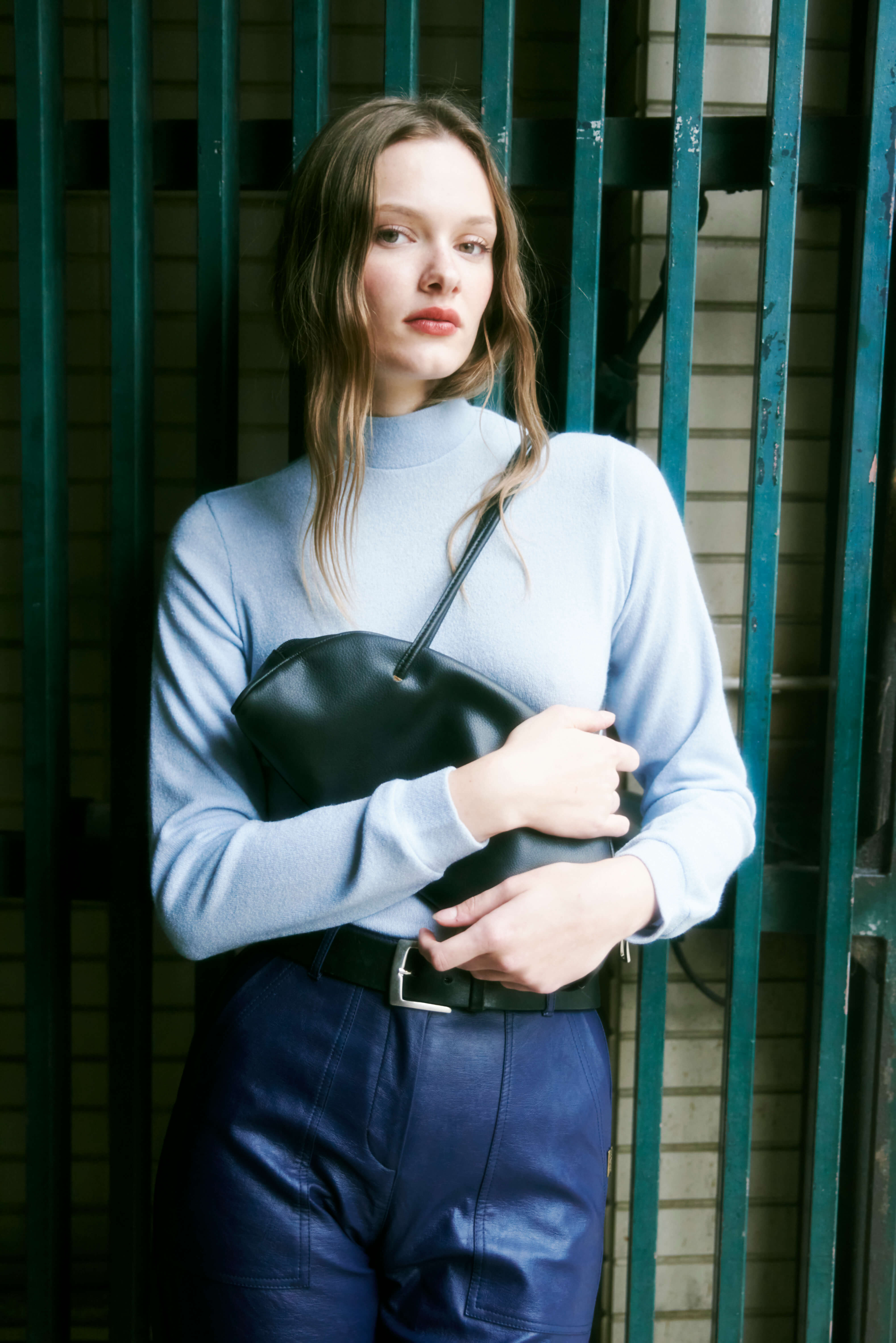 Blue Vegan Leather Pants Paloma