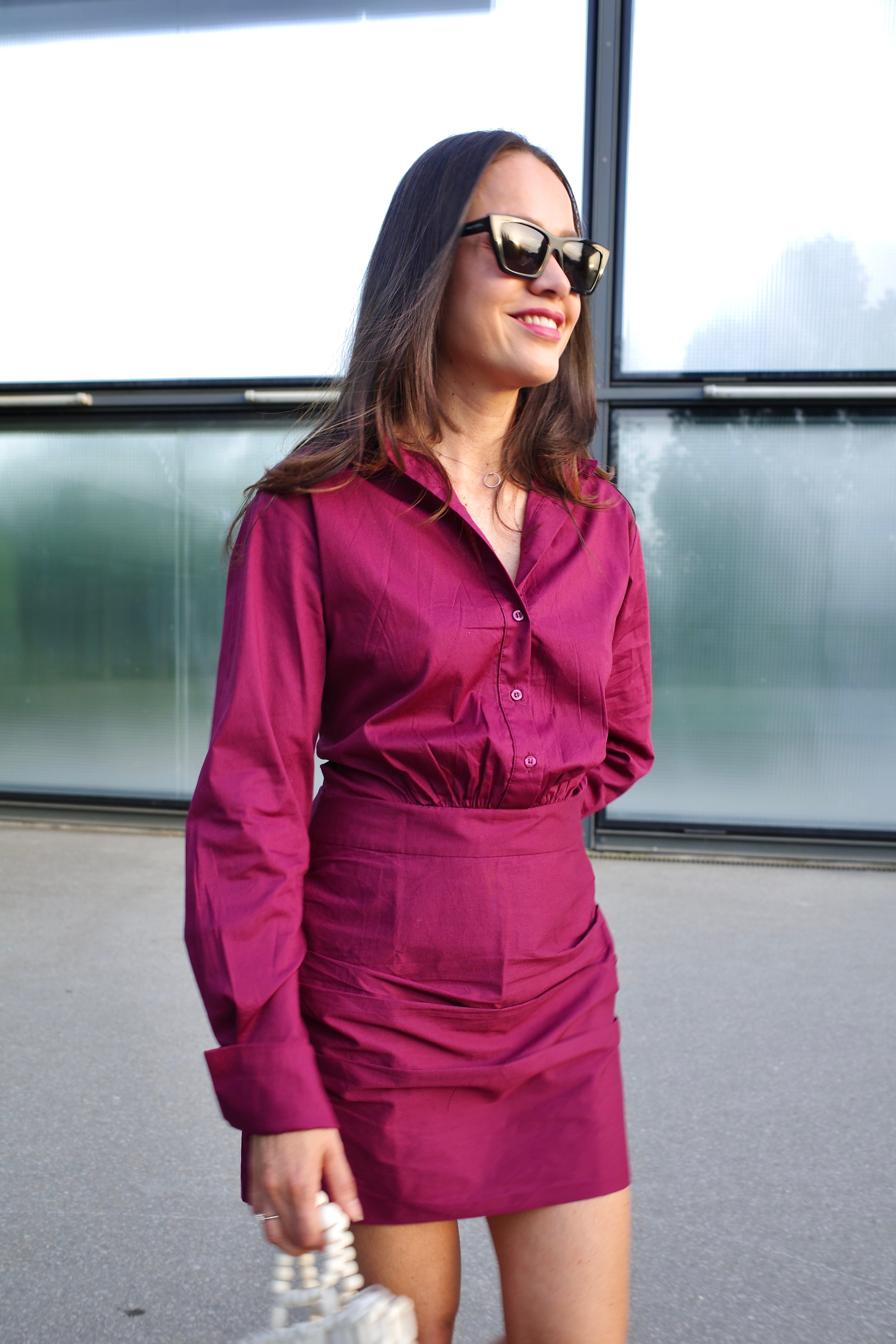 Fuchsia Ruched Shirt Dress Anna